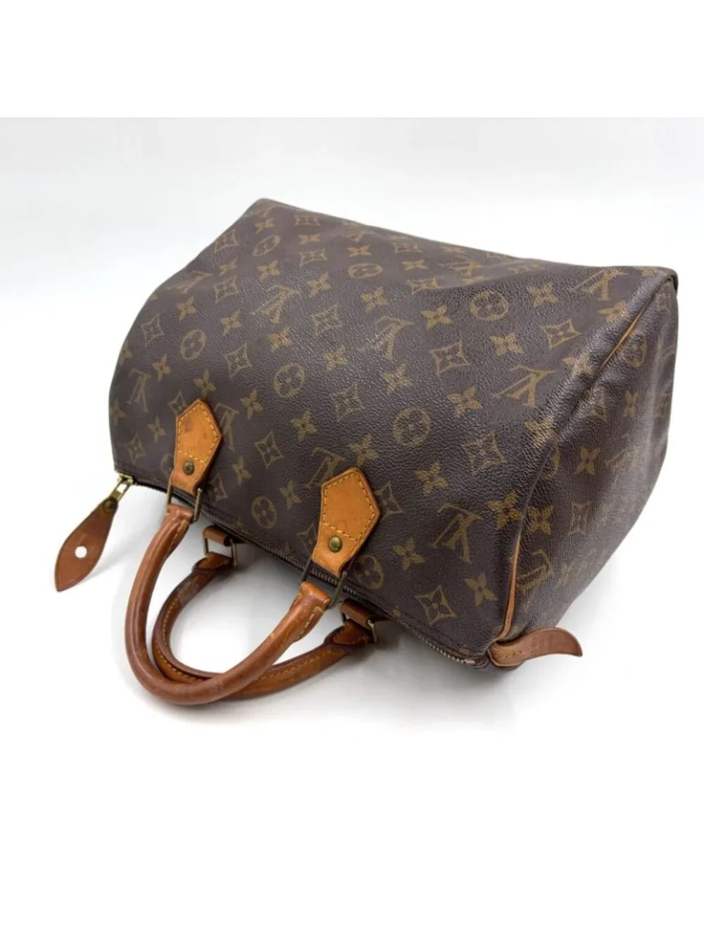 Louis Vuitton Speedy 30 Monogram Leather Brown Handbag Gold